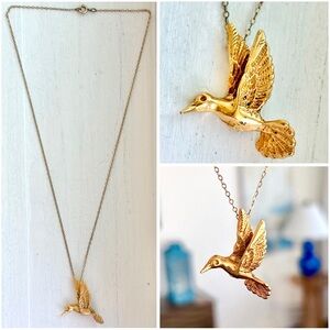 Vintage Duck Bird Animal Charm Pendant on 12k Gold Fill GF Chain Necklace 8”